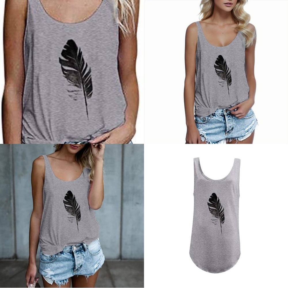 MSJ GREY FEATHER PRINT INDIE CASUAL STRETCHY COMFY CASUAL SUMMER TANK TOP XL